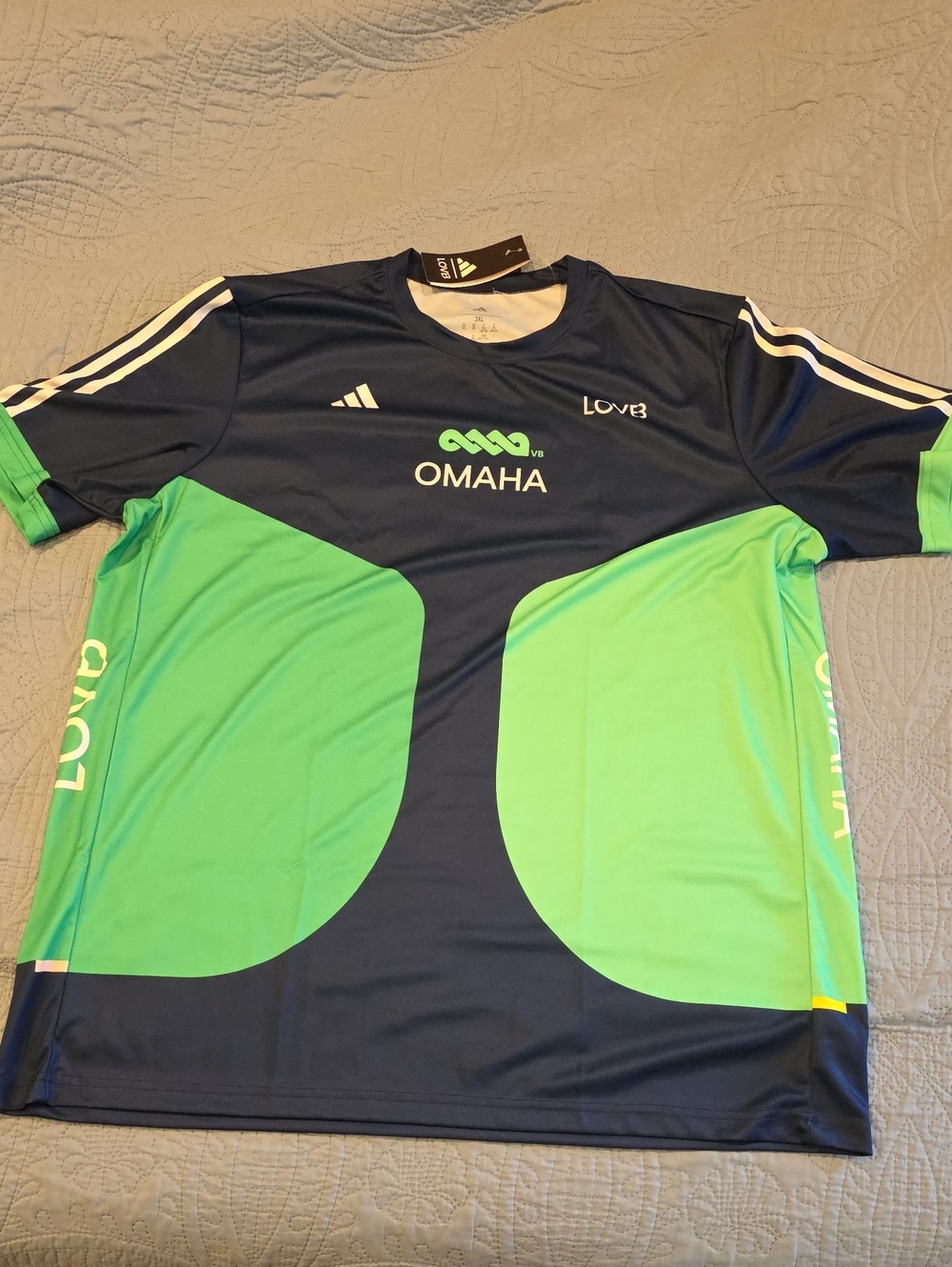 Adidas 3XL Navy and Bright Green Omaha Athletic Jersey. BRAND NEW WITH TAGS.